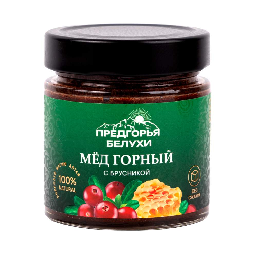 Мед горный натуральный разнотравье с брусникой, 240 г